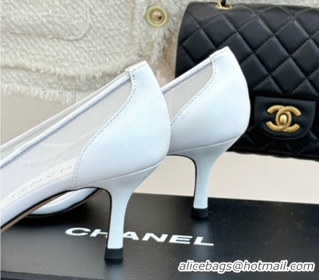 Top Design Chanel Calfskin & Mesh Pumps 8cm White 2025 CH090201