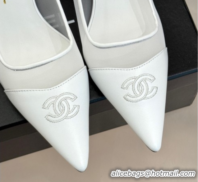 Top Design Chanel Calfskin & Mesh Pumps 8cm White 2025 CH090201
