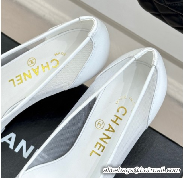 Top Design Chanel Calfskin & Mesh Pumps 8cm White 2025 CH090201