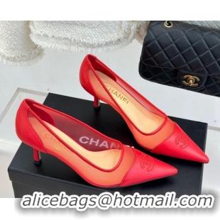 Good Quality Chanel Calfskin & Mesh Pumps 8cm Red 2025 CH090201