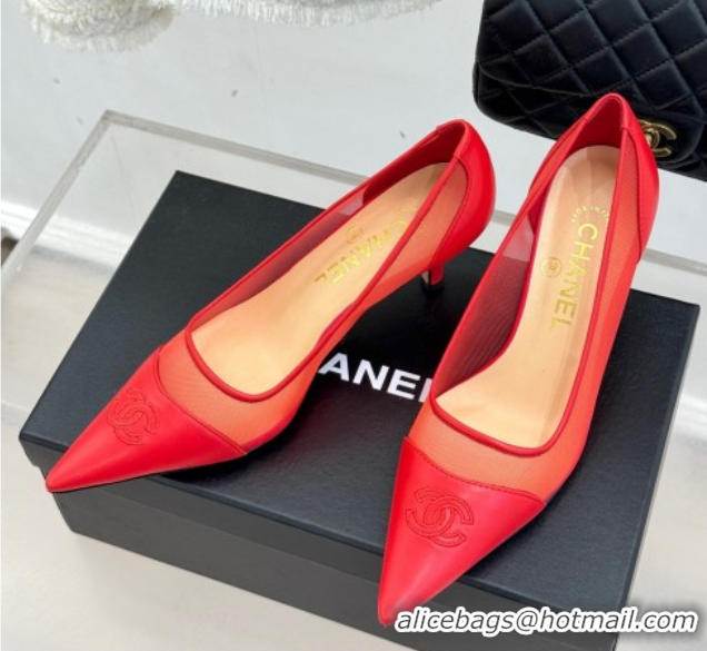 Good Quality Chanel Calfskin & Mesh Pumps 8cm Red 2025 CH090201