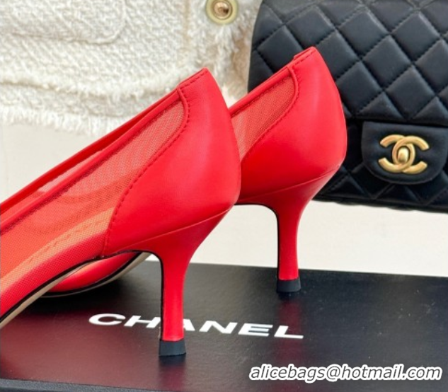 Good Quality Chanel Calfskin & Mesh Pumps 8cm Red 2025 CH090201