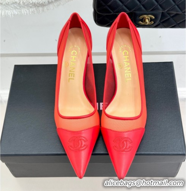 Good Quality Chanel Calfskin & Mesh Pumps 8cm Red 2025 CH090201