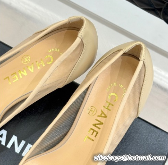 Luxury Cheap Chanel Calfskin & Mesh Pumps 8cm Beige 2025 CH090201