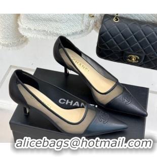 Luxury Chanel Calfskin & Mesh Pumps 8cm Black 2025 CH090201