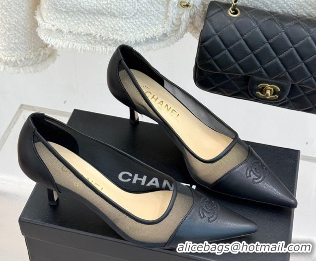 Luxury Chanel Calfskin & Mesh Pumps 8cm Black 2025 CH090201
