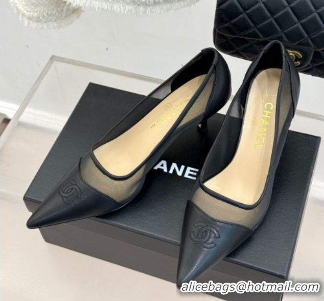 Luxury Chanel Calfskin & Mesh Pumps 8cm Black 2025 CH090201