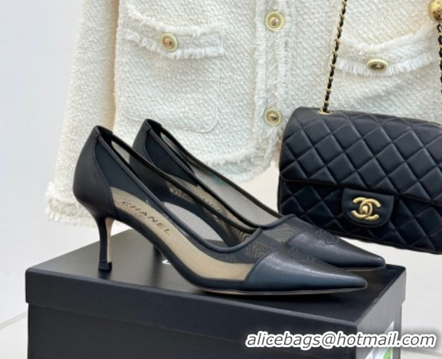 Luxury Chanel Calfskin & Mesh Pumps 8cm Black 2025 CH090201