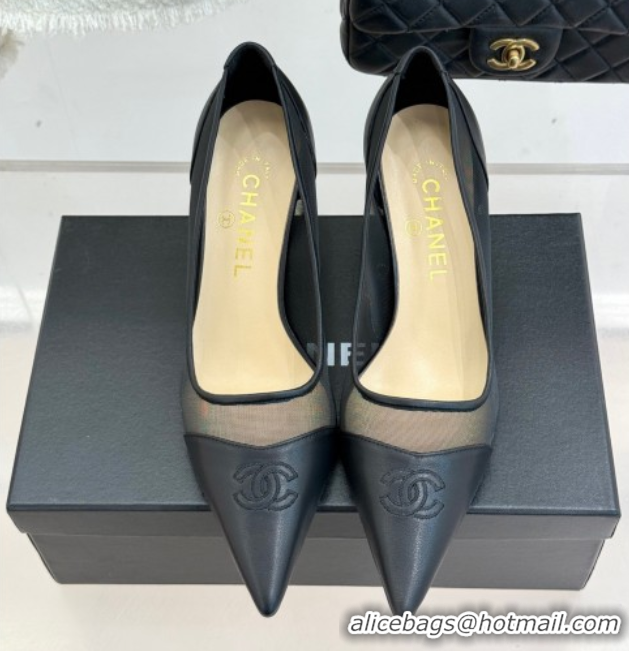Luxury Chanel Calfskin & Mesh Pumps 8cm Black 2025 CH090201