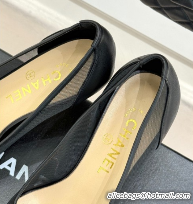 Luxury Chanel Calfskin & Mesh Pumps 8cm Black 2025 CH090201