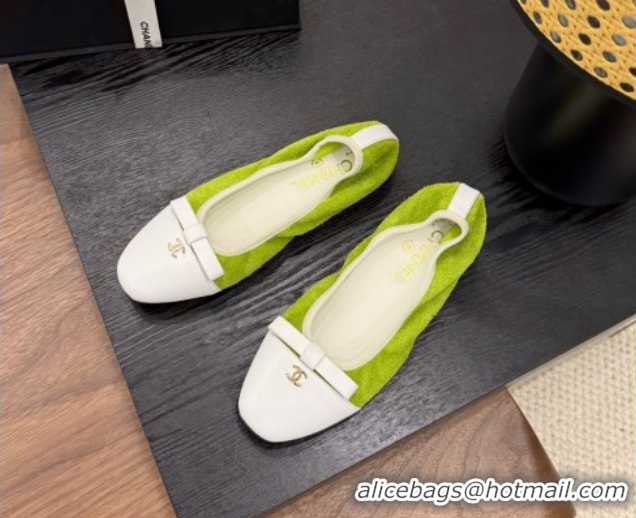 Shop Duplicate Chanel Suede & Calfskin Ballet Flats with Bow Green 2025 CH090202