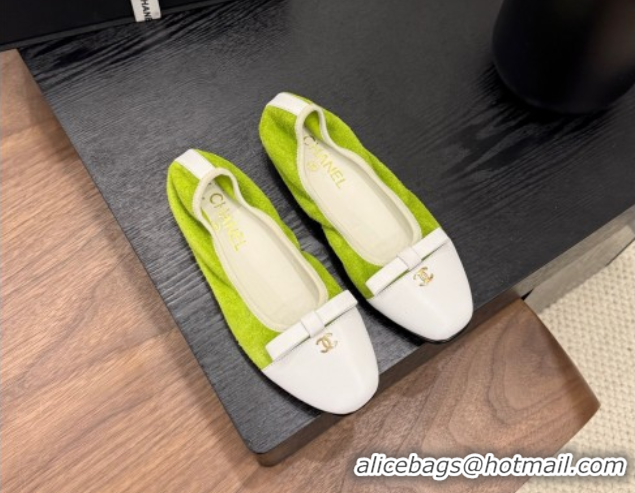 Shop Duplicate Chanel Suede & Calfskin Ballet Flats with Bow Green 2025 CH090202
