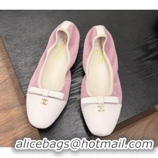 Luxury Chanel Suede & Calfskin Ballet Flats with Bow Pink 2025 CH090202