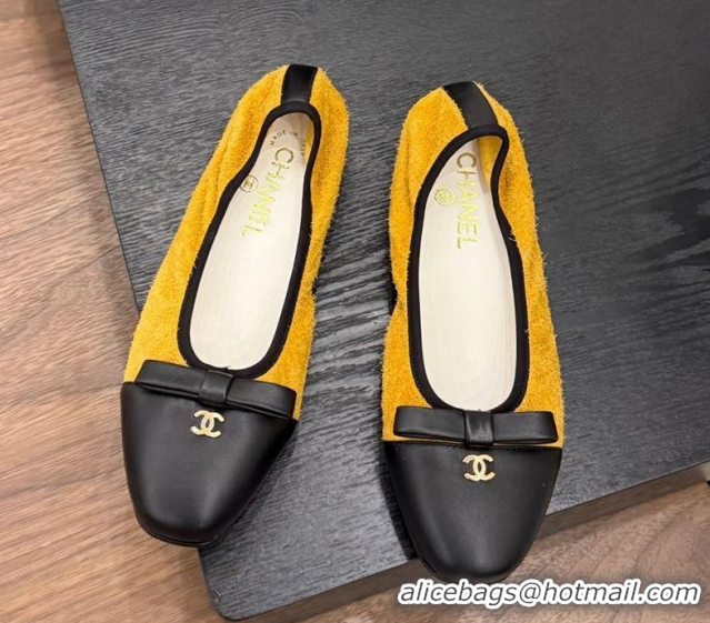 Big Discount Chanel Suede & Calfskin Ballet Flats with Bow Yellow 2025 CH090202