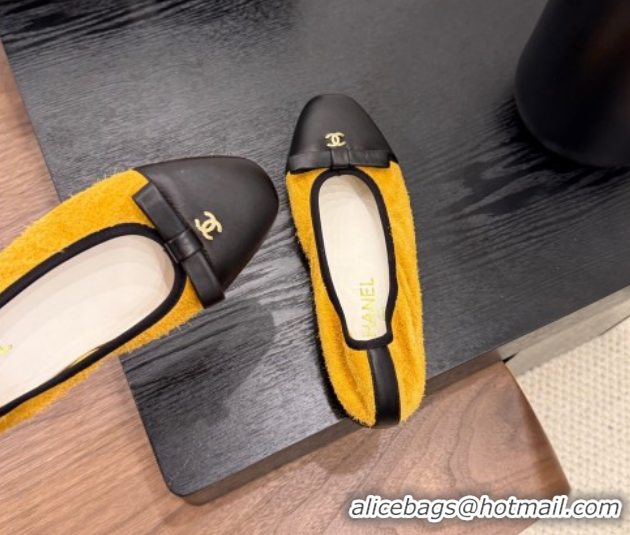 Big Discount Chanel Suede & Calfskin Ballet Flats with Bow Yellow 2025 CH090202