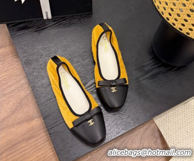Big Discount Chanel Suede & Calfskin Ballet Flats with Bow Yellow 2025 CH090202