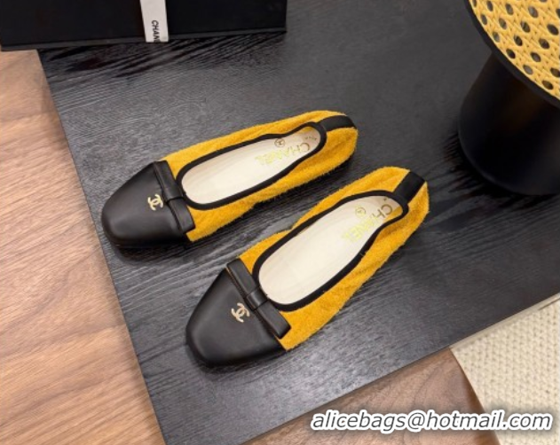 Big Discount Chanel Suede & Calfskin Ballet Flats with Bow Yellow 2025 CH090202