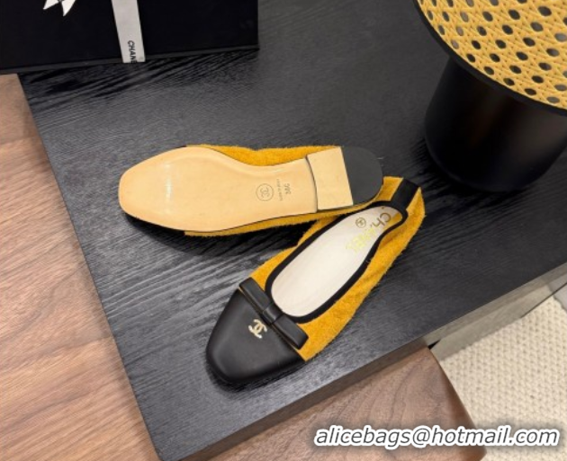 Big Discount Chanel Suede & Calfskin Ballet Flats with Bow Yellow 2025 CH090202