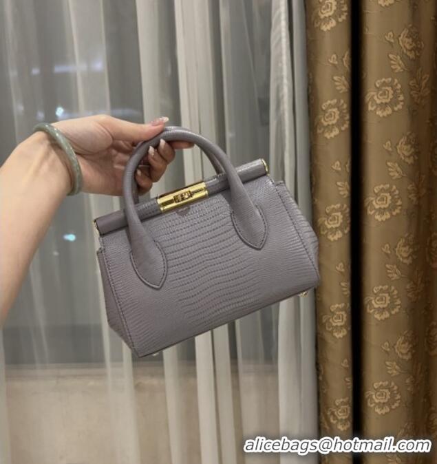 Best Quality Dolce&Gabbana Marlene Day Mini Handbag in Lizard Pattern Calfskin D1708 Grey 2025