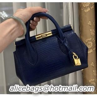 Pretty Style Dolce&Gabbana Marlene Day Mini Handbag in Lizard Pattern Calfskin D1708 Navy Blue 2025