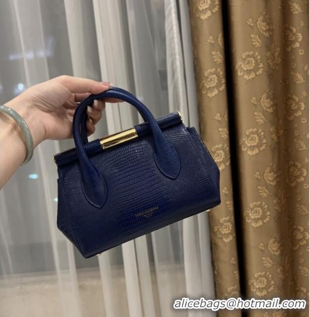 Pretty Style Dolce&Gabbana Marlene Day Mini Handbag in Lizard Pattern Calfskin D1708 Navy Blue 2025