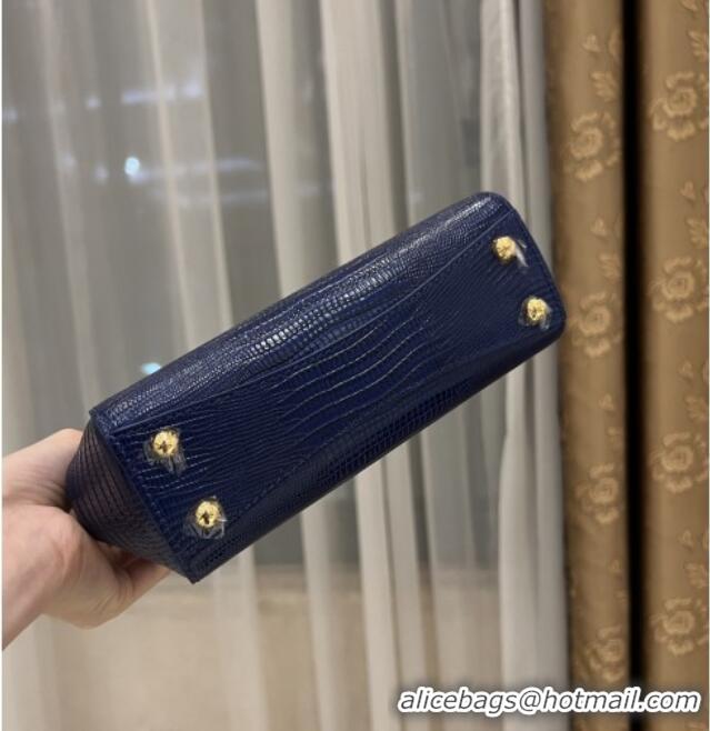 Pretty Style Dolce&Gabbana Marlene Day Mini Handbag in Lizard Pattern Calfskin D1708 Navy Blue 2025