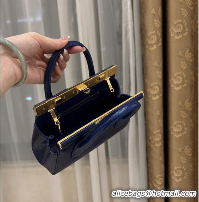 Pretty Style Dolce&Gabbana Marlene Day Mini Handbag in Lizard Pattern Calfskin D1708 Navy Blue 2025