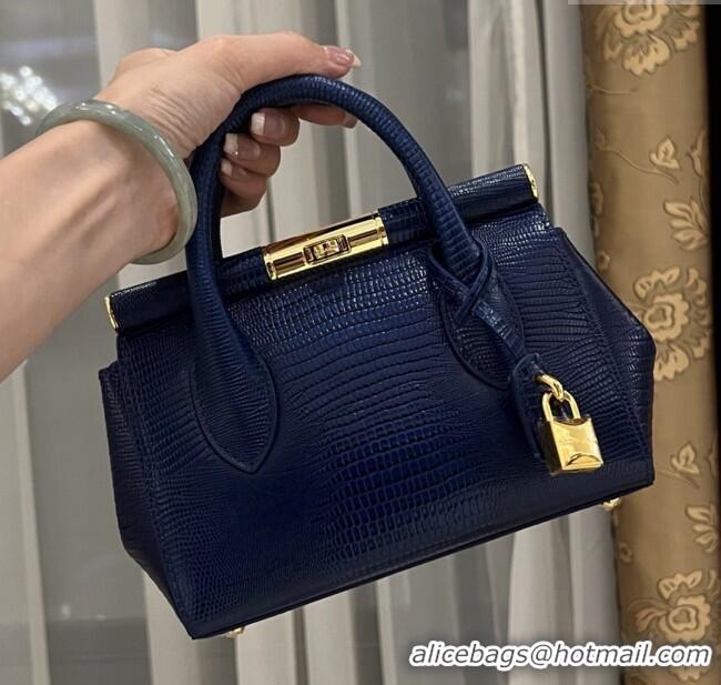 Pretty Style Dolce&Gabbana Marlene Day Mini Handbag in Lizard Pattern Calfskin D1708 Navy Blue 2025