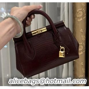 Luxury Cheap Dolce&Gabbana Marlene Day Mini Handbag in Lizard Pattern Calfskin D1708 Burgundy 2025