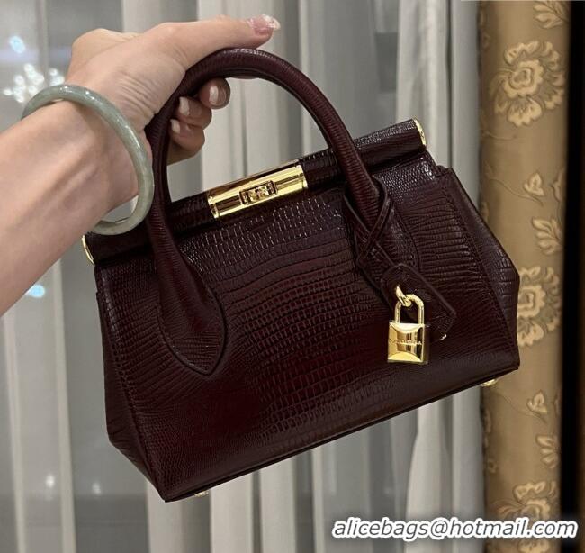 Luxury Cheap Dolce&Gabbana Marlene Day Mini Handbag in Lizard Pattern Calfskin D1708 Burgundy 2025