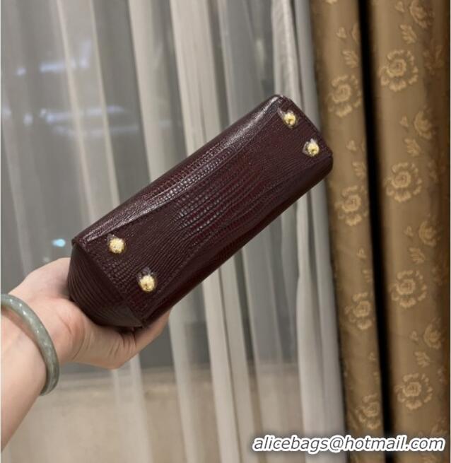 Luxury Cheap Dolce&Gabbana Marlene Day Mini Handbag in Lizard Pattern Calfskin D1708 Burgundy 2025