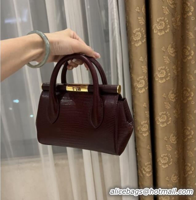 Luxury Cheap Dolce&Gabbana Marlene Day Mini Handbag in Lizard Pattern Calfskin D1708 Burgundy 2025