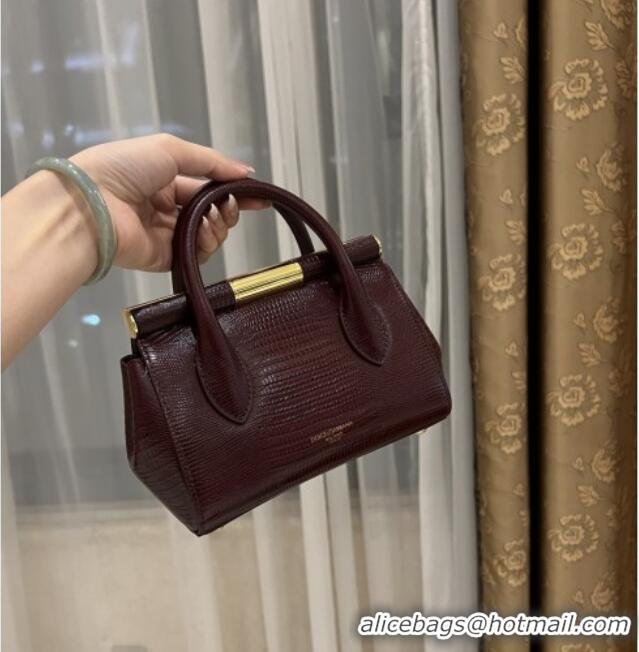 Luxury Cheap Dolce&Gabbana Marlene Day Mini Handbag in Lizard Pattern Calfskin D1708 Burgundy 2025