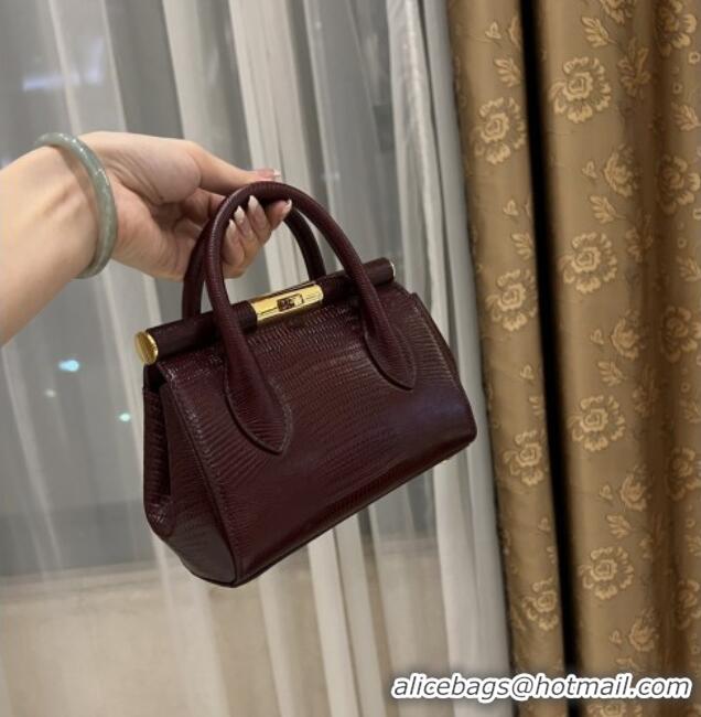 Luxury Cheap Dolce&Gabbana Marlene Day Mini Handbag in Lizard Pattern Calfskin D1708 Burgundy 2025
