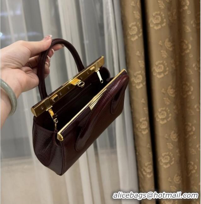 Luxury Cheap Dolce&Gabbana Marlene Day Mini Handbag in Lizard Pattern Calfskin D1708 Burgundy 2025
