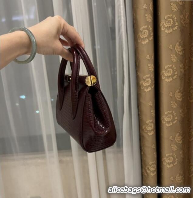 Luxury Cheap Dolce&Gabbana Marlene Day Mini Handbag in Lizard Pattern Calfskin D1708 Burgundy 2025