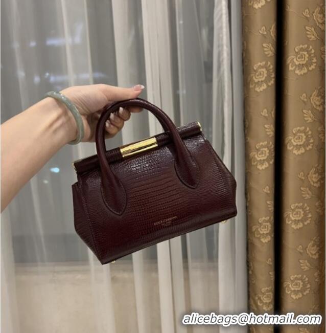 Luxury Cheap Dolce&Gabbana Marlene Day Mini Handbag in Lizard Pattern Calfskin D1708 Burgundy 2025