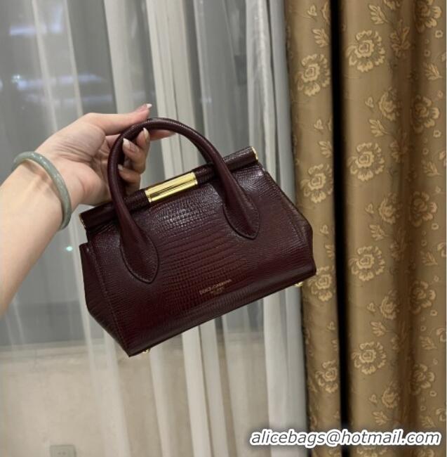 Luxury Cheap Dolce&Gabbana Marlene Day Mini Handbag in Lizard Pattern Calfskin D1708 Burgundy 2025