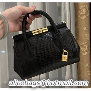 Top Grade Dolce&Gabbana Marlene Day Mini Handbag in Lizard Pattern Calfskin D1708 Black 2025