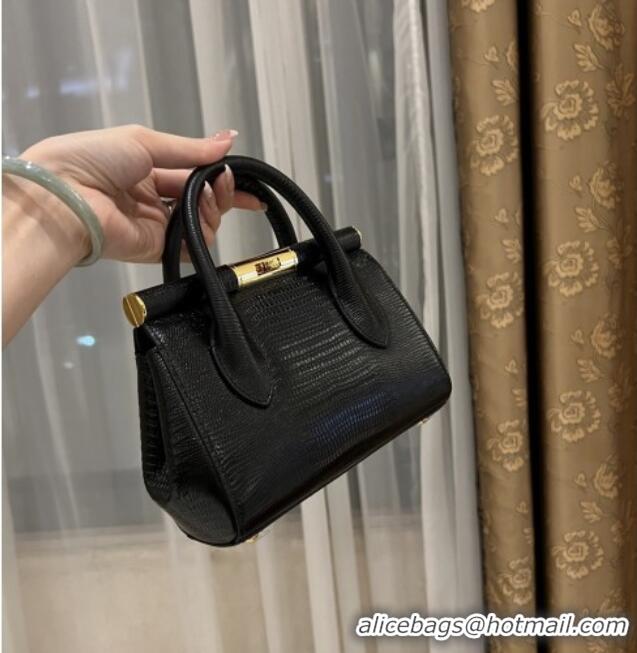 Top Grade Dolce&Gabbana Marlene Day Mini Handbag in Lizard Pattern Calfskin D1708 Black 2025