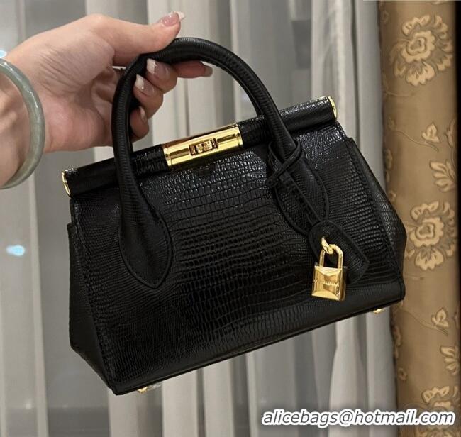 Top Grade Dolce&Gabbana Marlene Day Mini Handbag in Lizard Pattern Calfskin D1708 Black 2025