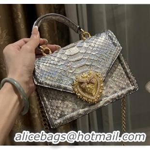 Best Quality Dolce&Gabbana Small Devotion Crossbody Bag in Python Skin with Top Handle D1924 Grey/Silver 2025