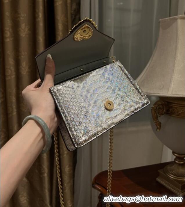 Best Quality Dolce&Gabbana Small Devotion Crossbody Bag in Python Skin with Top Handle D1924 Grey/Silver 2025