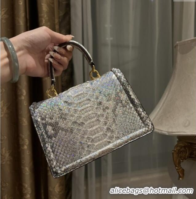 Best Quality Dolce&Gabbana Small Devotion Crossbody Bag in Python Skin with Top Handle D1924 Grey/Silver 2025