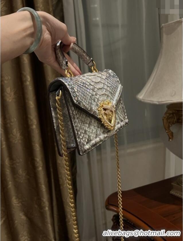 Best Quality Dolce&Gabbana Small Devotion Crossbody Bag in Python Skin with Top Handle D1924 Grey/Silver 2025