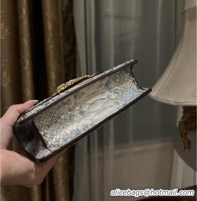 Best Quality Dolce&Gabbana Small Devotion Crossbody Bag in Python Skin with Top Handle D1924 Grey/Silver 2025