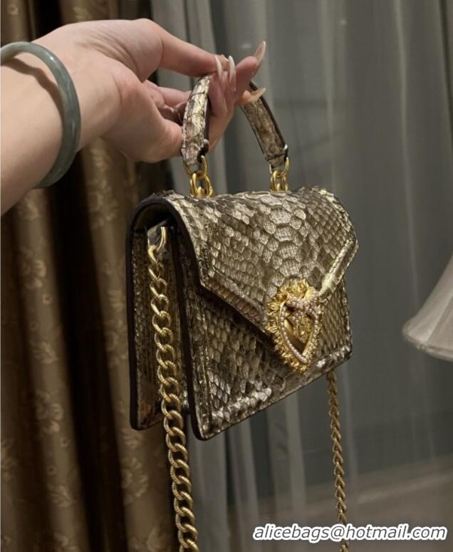 Inexpensive Dolce&Gabbana Small Devotion Crossbody Bag in Python Skin with Top Handle D1924 Grey/Gold 2025