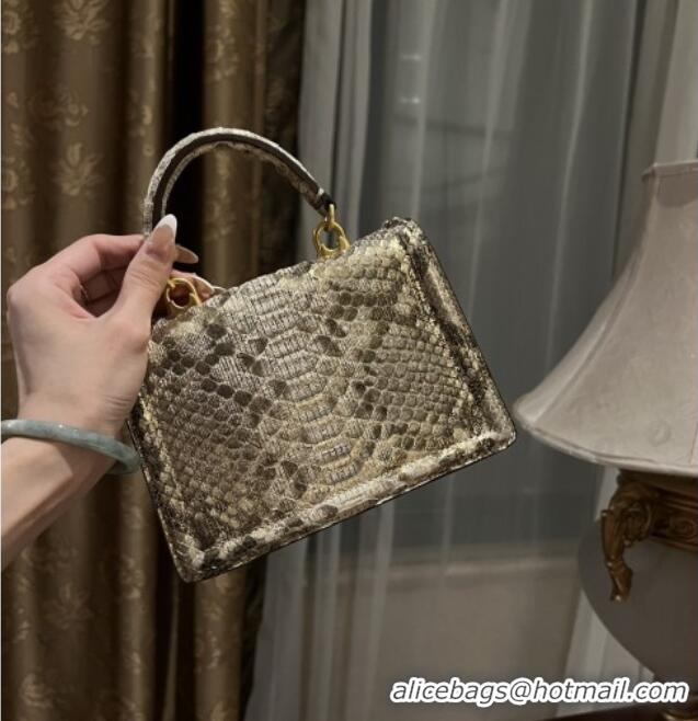 Inexpensive Dolce&Gabbana Small Devotion Crossbody Bag in Python Skin with Top Handle D1924 Grey/Gold 2025