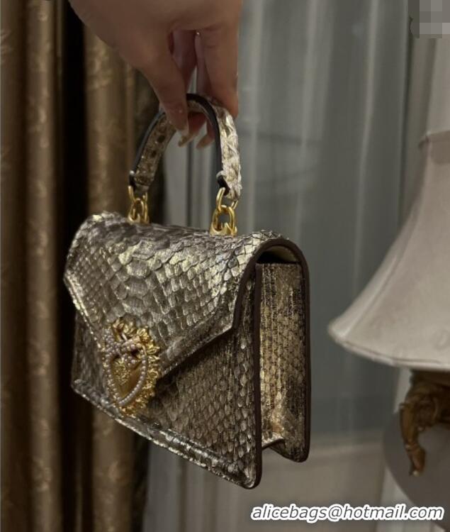 Inexpensive Dolce&Gabbana Small Devotion Crossbody Bag in Python Skin with Top Handle D1924 Grey/Gold 2025