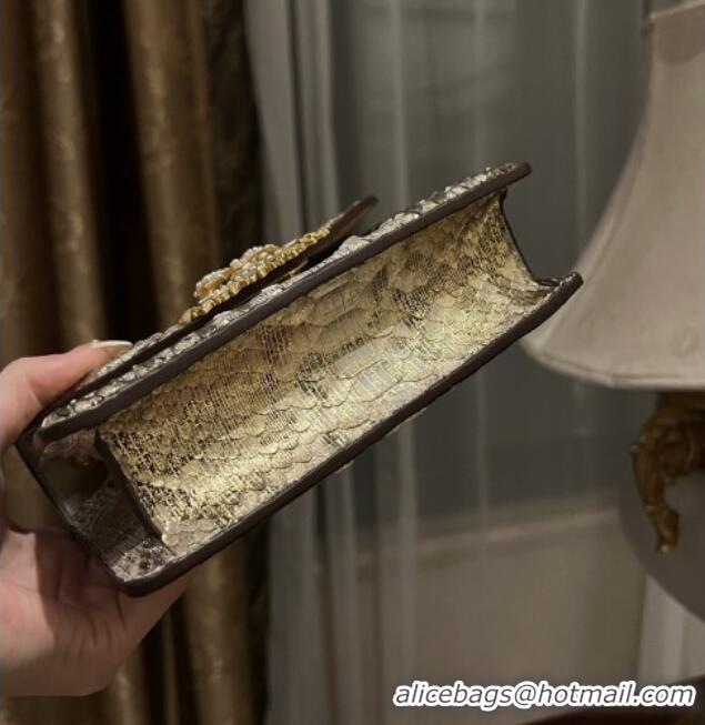 Inexpensive Dolce&Gabbana Small Devotion Crossbody Bag in Python Skin with Top Handle D1924 Grey/Gold 2025